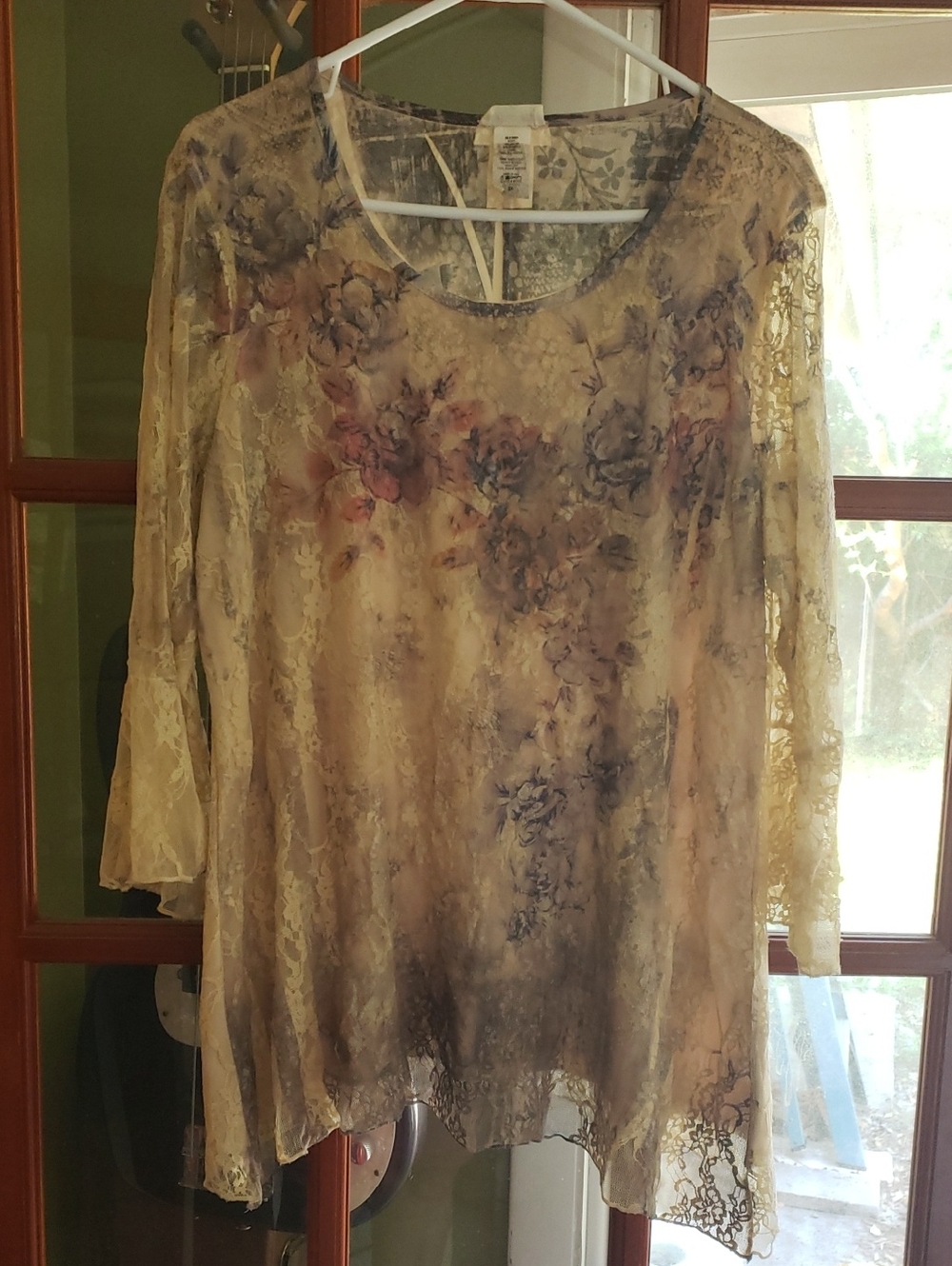 Brittany Black Cream Lace Floral Tunic with Pink & Blue Accents